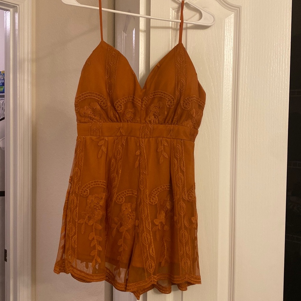 Burnt orange lace romper, size medium